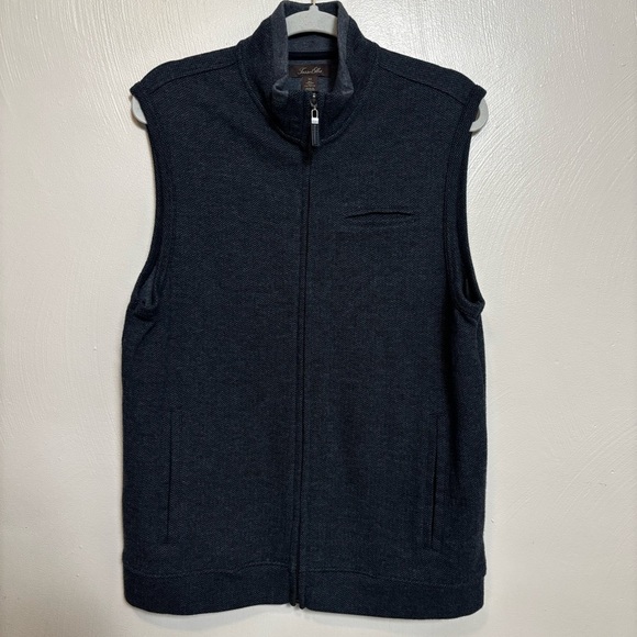Tasso‎ Elba Mens Full Zip Pocket Sweater Vest Herringbone Black Combo Pattern M - Picture 1 of 9